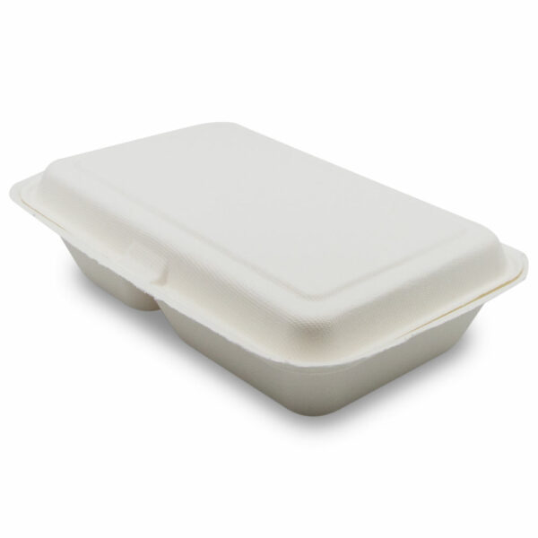 Boîte Repas 2 Compartiments Bagasse Fermé 24.1x16.3x6.5cm